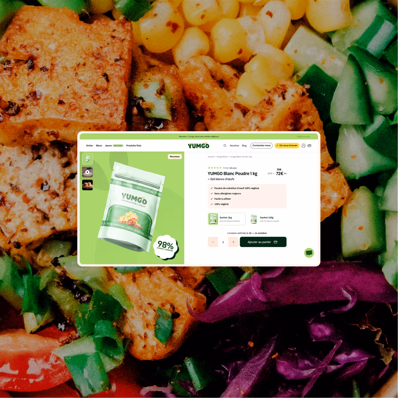 Nouvelle page produit Yumgo après la refonte.