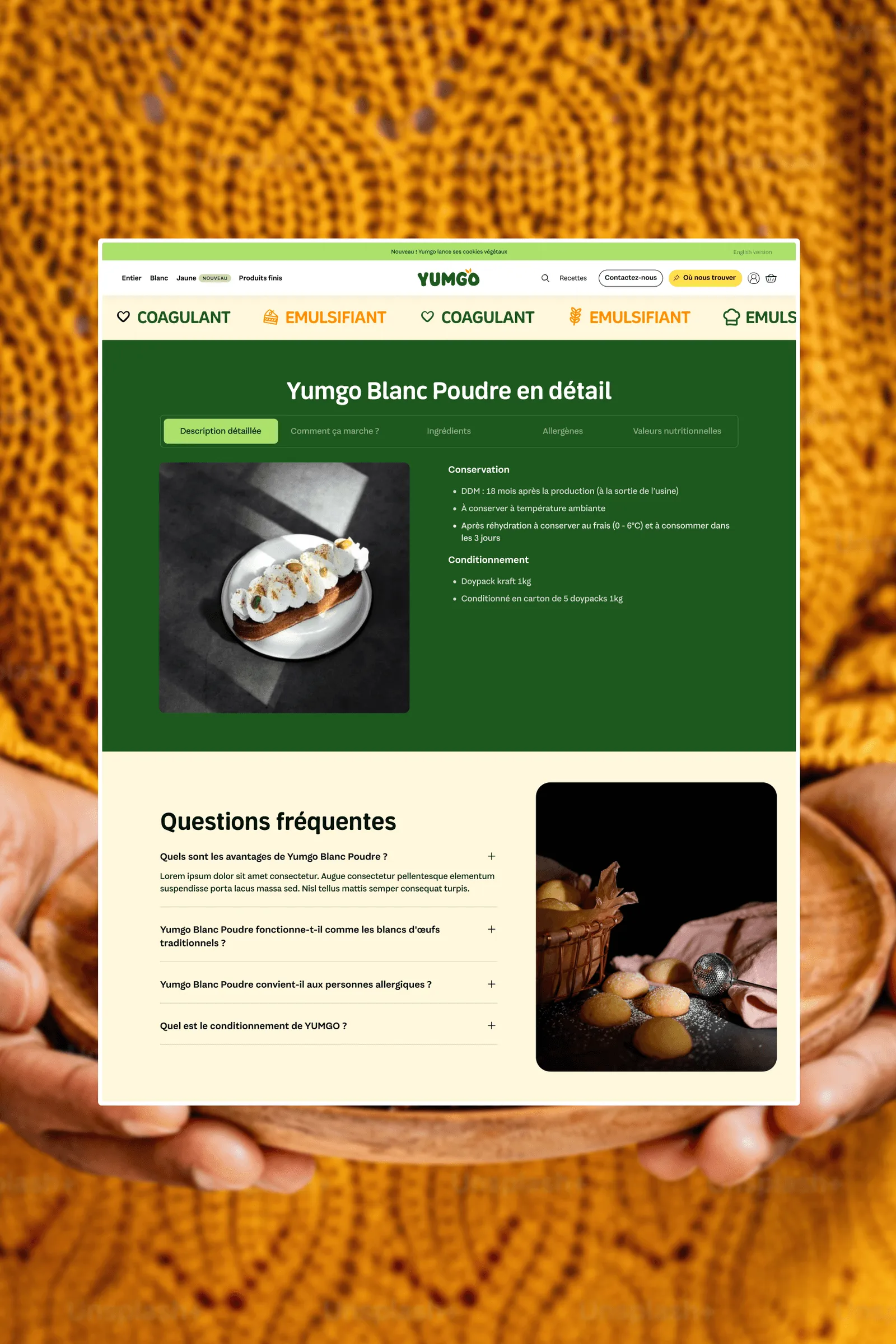 Yumgo — interface web présentant l’alternative végétale dans le contexte de la nouvelle direction artistique.
