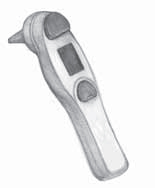 Measures temperature in a child's ear by reading infrared heat waves from the eardrum.