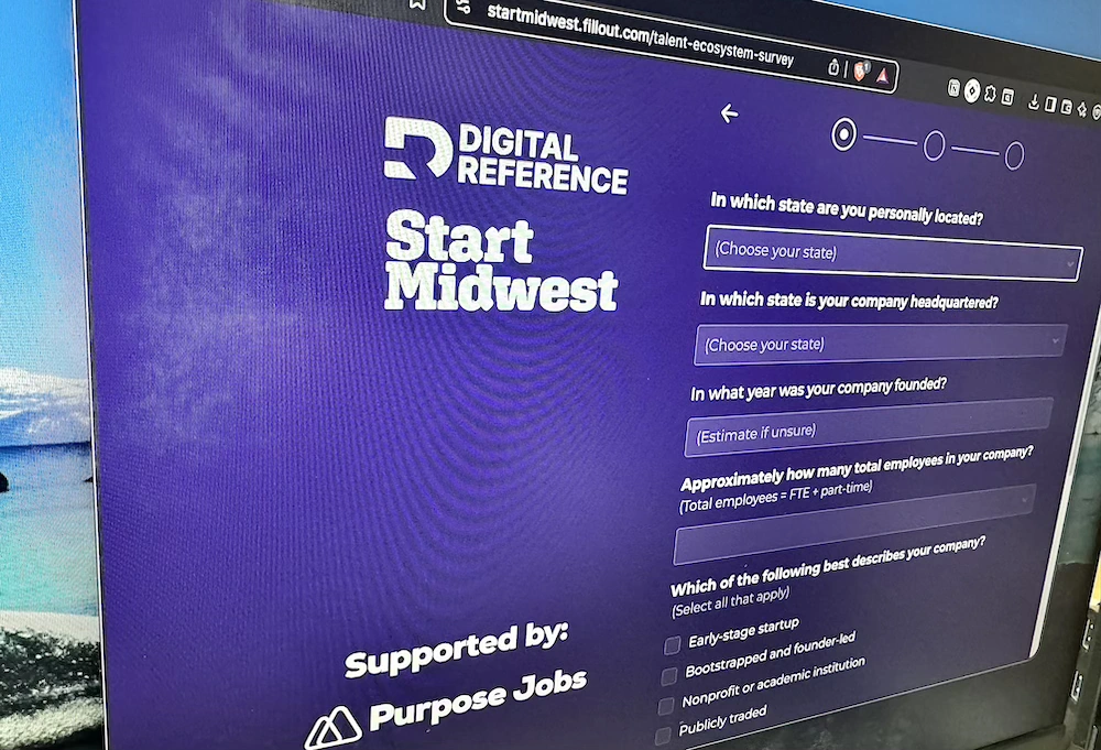 Front page of the 2026 State of Talent Access & Hiring Report, a Midwest startup hiring survey by StartMidwest, Digital Reference, and Purpose Jobs.