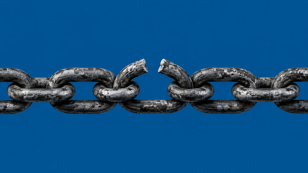 Broken Chain link on blue background for networking so hard by Claire Stevens