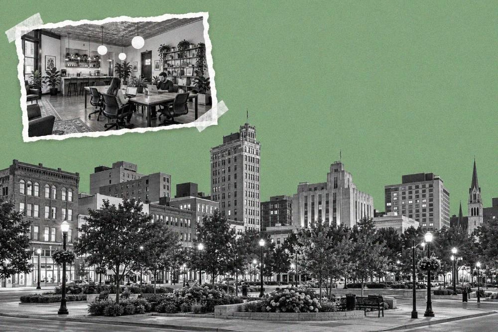 Five coworking spaces in Kalamazoo, Michigan - Image generated by AI