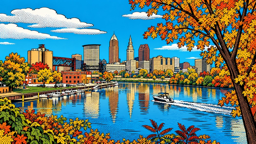 Autumn Riverside Skyline in Cleveland