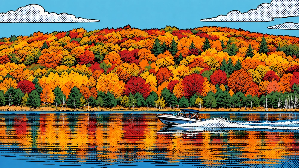 Autumn Lake Speedboat in Michigan. Image: Wirestock Creators / shuttertock - altered by AI
