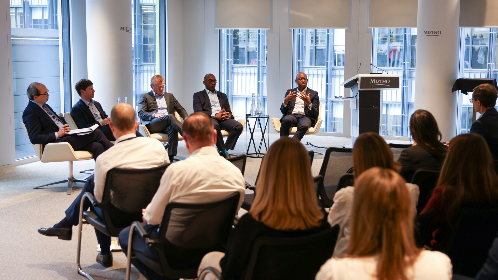 Sustainability panel in action, speakers from left to right: Naoaki Chisaka, Charlie Hodges, Kieran Douglas, Dexter Maitland, and Junaid Belo-Osagie