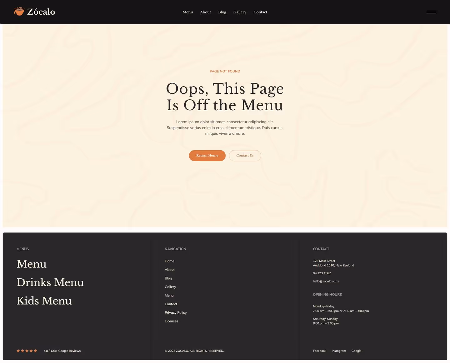 A full page screenshot of the 404 Page.