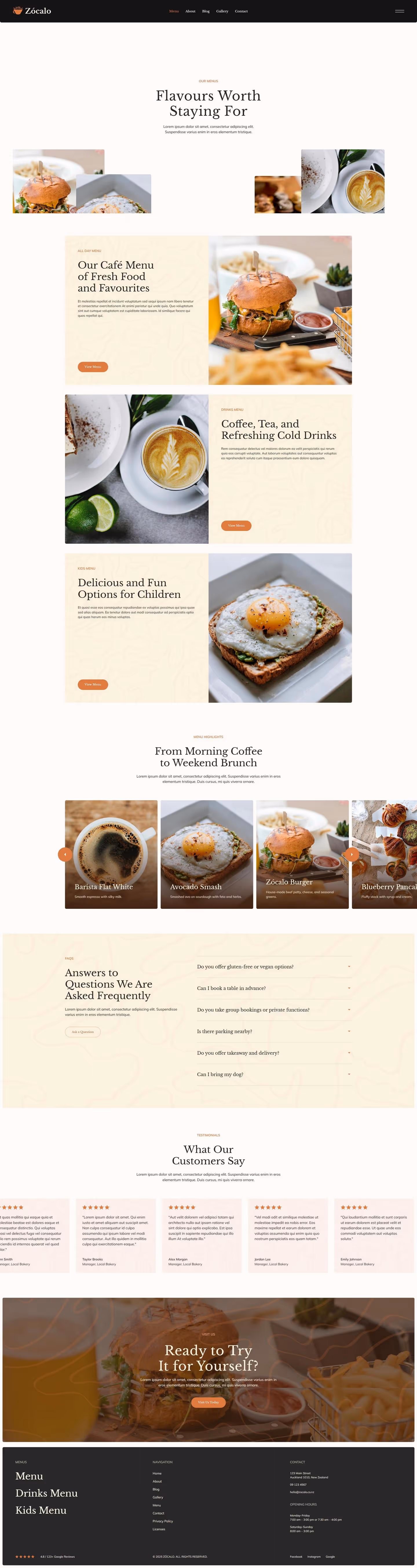 A full page screenshot of the Menu Page.
