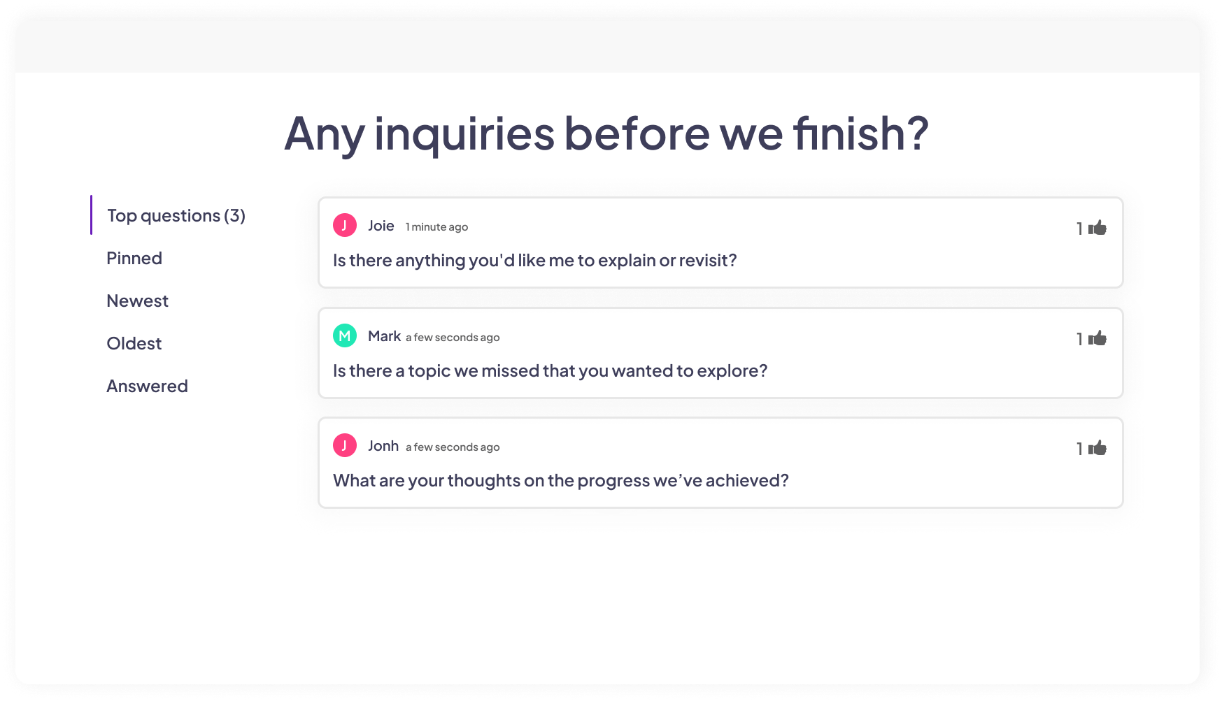 The Q&A function shown on AhaSlides