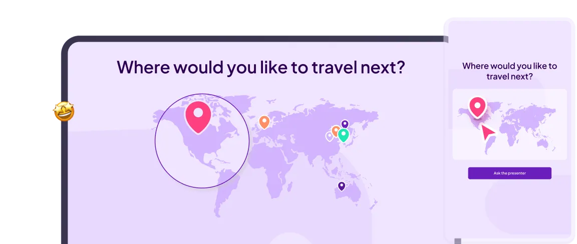 AhaSlides pin on image feature where audience members drop location pins on a world map