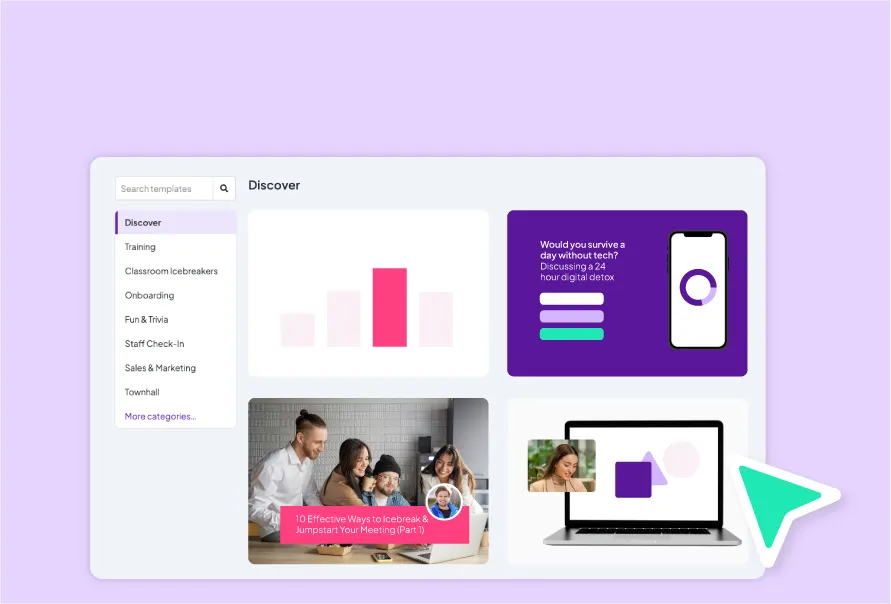 AhaSlides template library showing 1000+ science-backed presentation slide templates