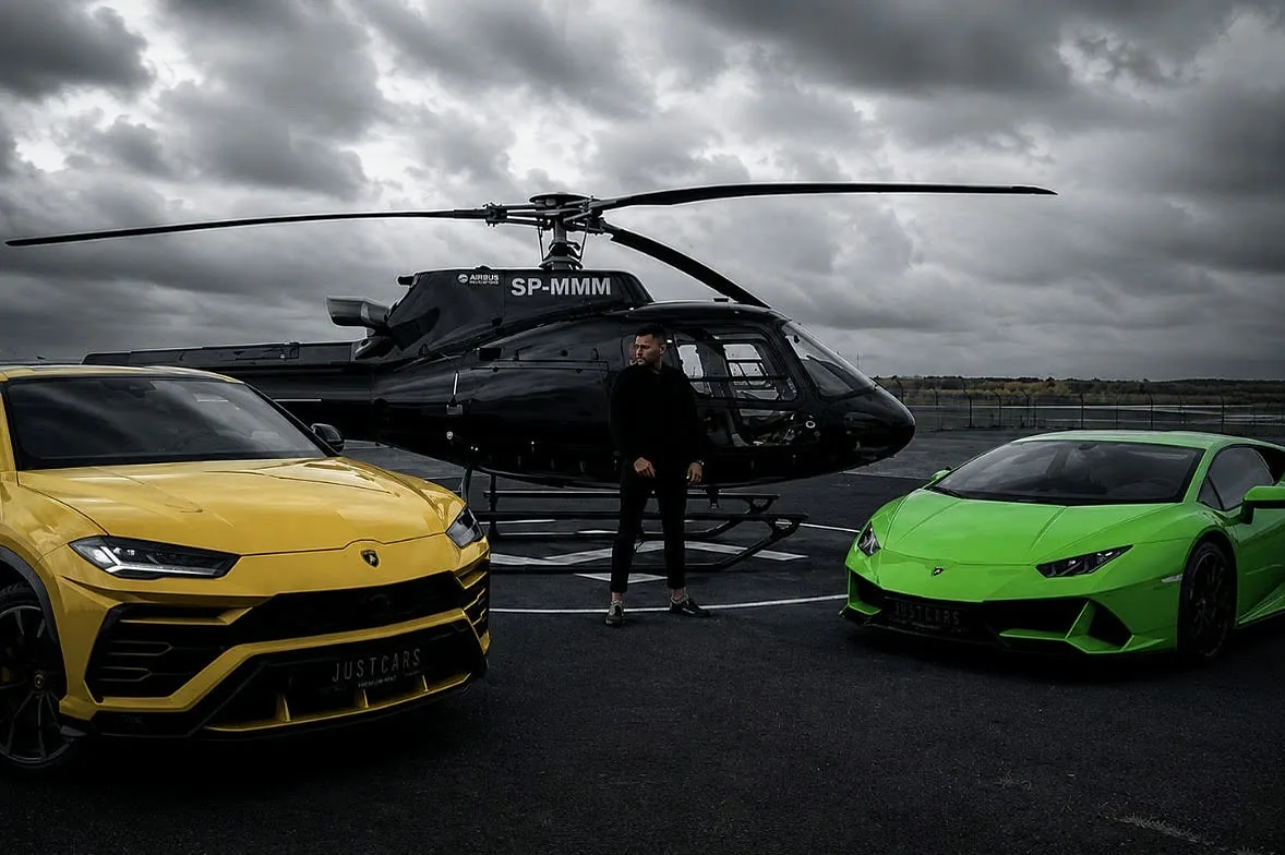 Lamborghini Urus, Lamborghini Huracán i helikopter podczas sesji z marką OLAVOGA
