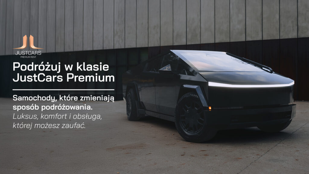 Tesla Cybertruck na grafice JustCars Premium Rent z publikacji iKobiece.pl
