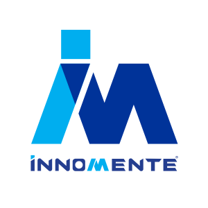 Innomente stacked logo. A large M. The first stroke of the M is overlayed with an I and a square dot above it. 