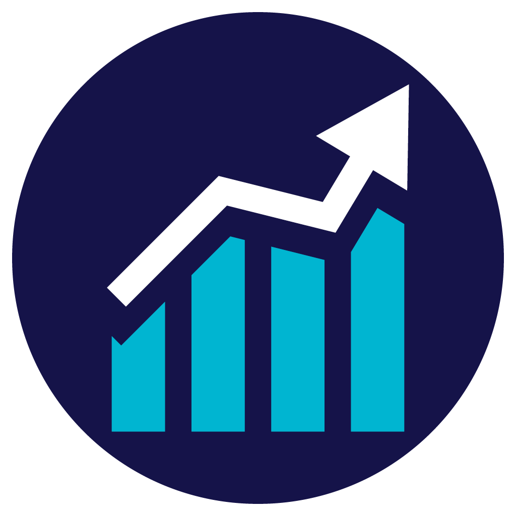 Report Assist icon. An arrow sits on top of a bar graph.