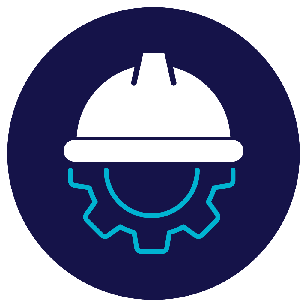 Work Assist icon. Hard hat sits on top of a cog. 