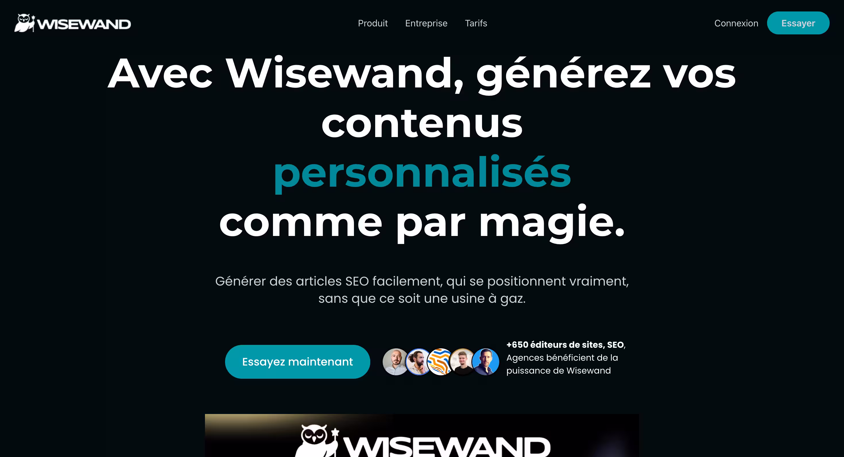 Home page wisewand rédacteur IA
