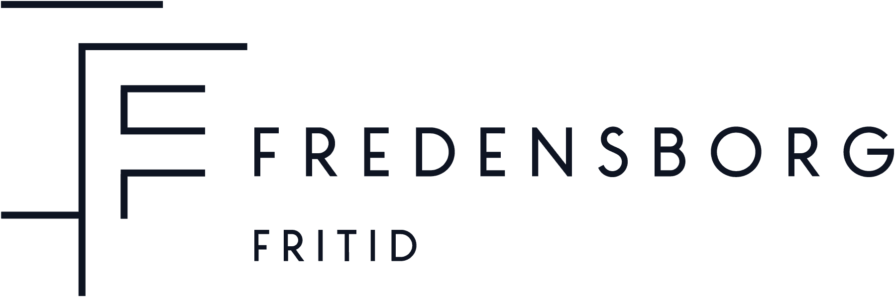Fredensborg Fritid logo with stylized letter F and name written in black capital letters on a transparent background.