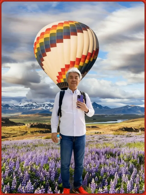 AI retirement visualisation for Great Eastern: the guest placed in a lavender field with a hot air balloon
