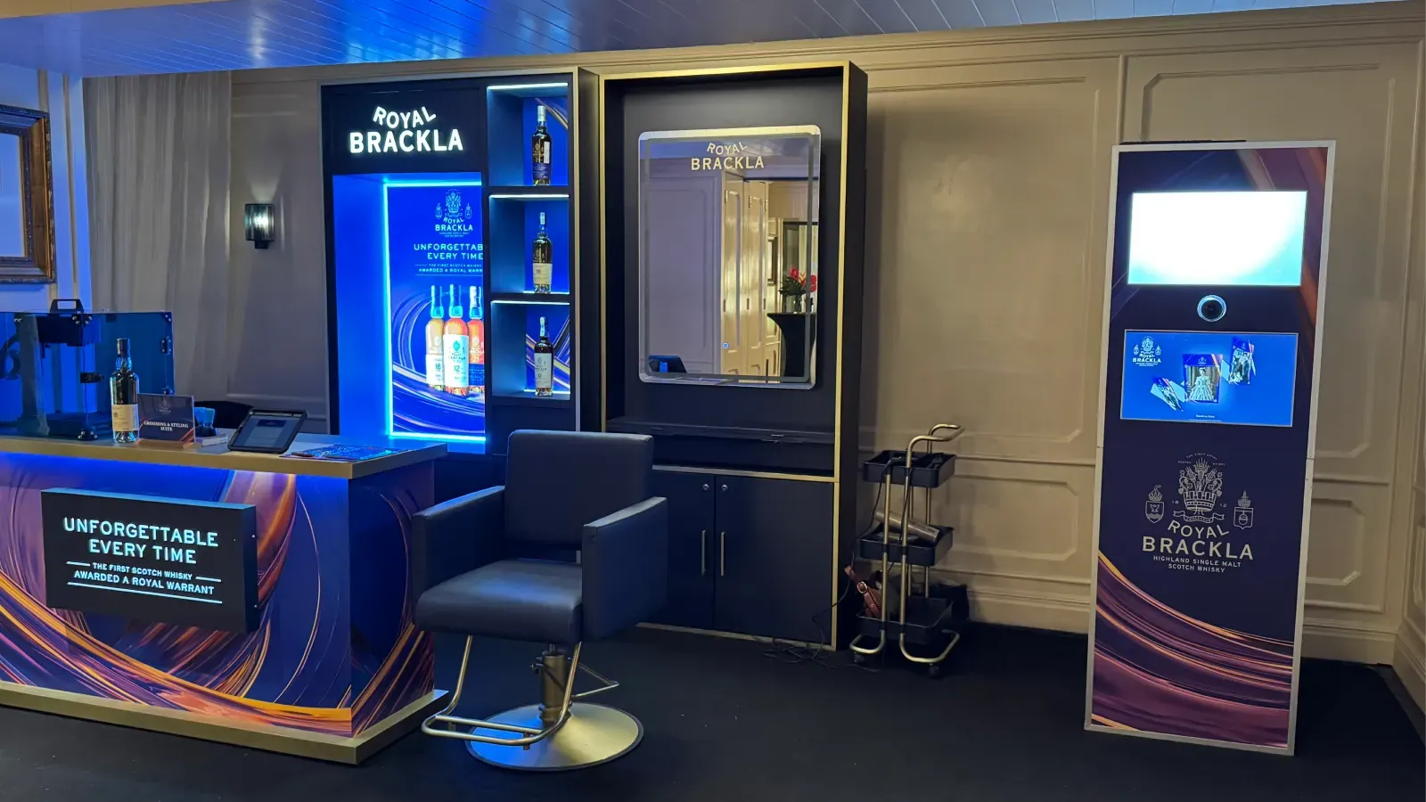 AI photo booth kiosk set up beside the bar at Royal Brackla Nights