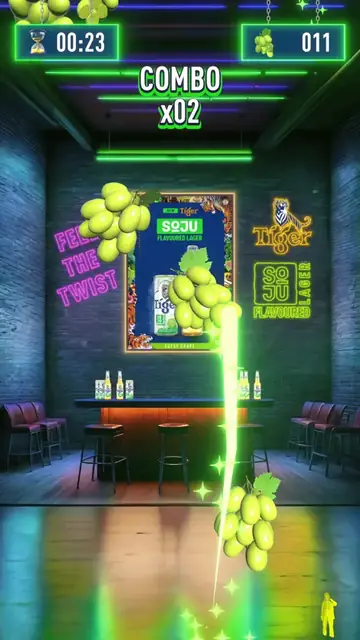 AR fruit slicing interactive game, hand-tracking motion game for brand activations KL