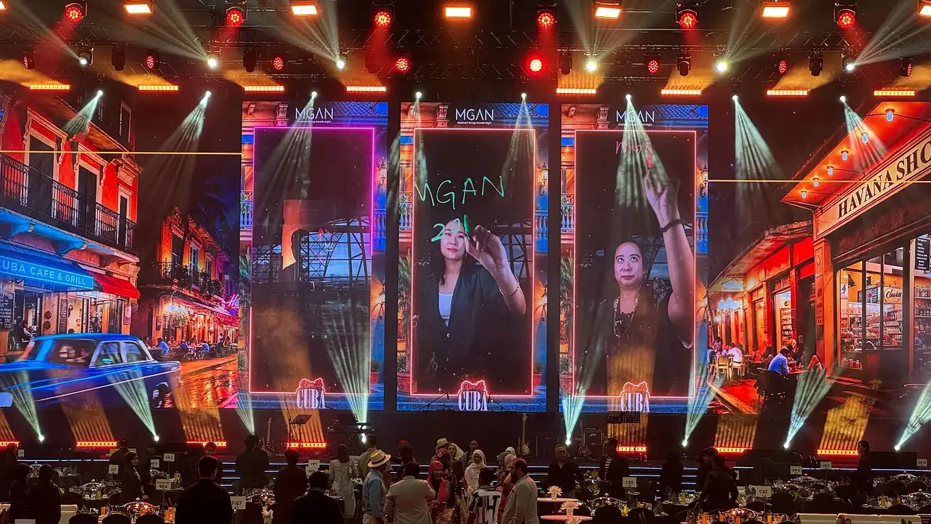 Maybank glass photo booth on the LED stage at the Maybank Group Awards Night