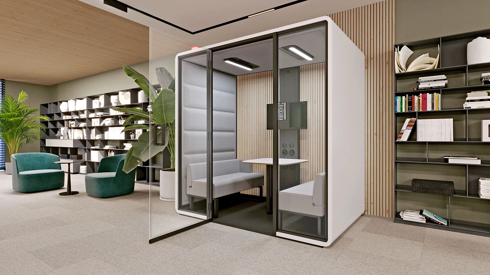 Hushoffice Hushfree Access M premium rolstoelvriendelijke akoestische cabine voor kantoor