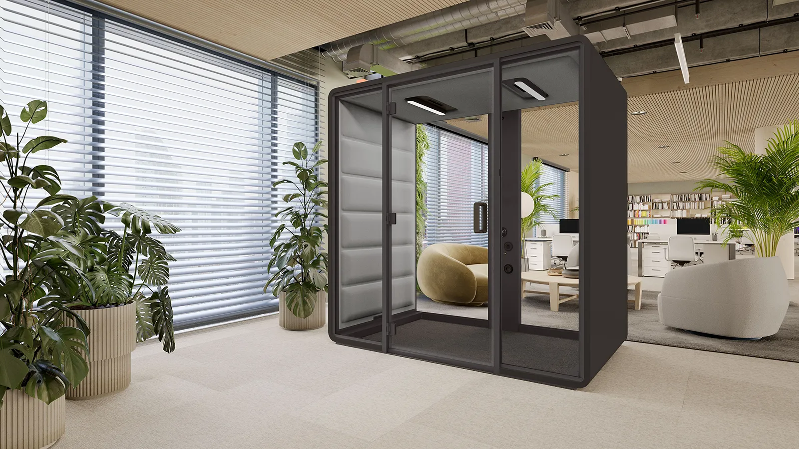 Hushoffice Hushfree Access M premium rolstoelvriendelijke akoestische cabine voor kantoor