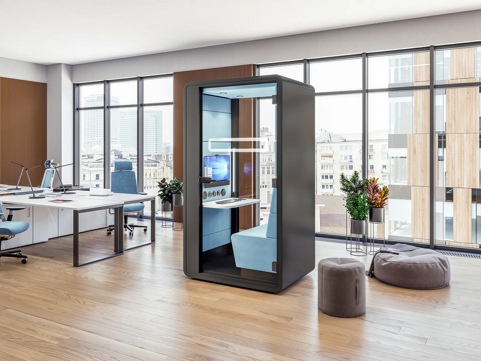 Hushoffice Hushhybrid akoestische werkplek voor op kantoor