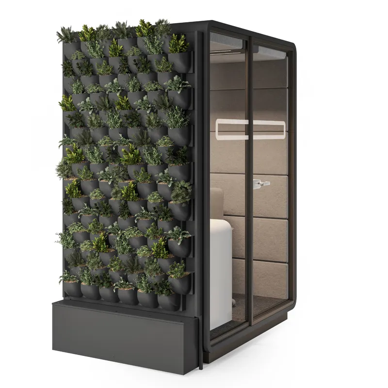 Hushoffice Greenwall groene muur akoestische cabine kantoor voor biophilic design interieur