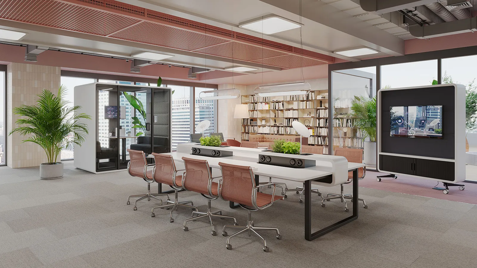 Hushoffice Hushspot hybride flexibele werkplek tafel voor kantoor