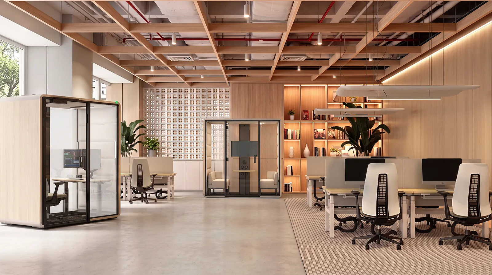 Hushoffice Hushfree Work akoestische kantoorcabine met ergonomische werkplek
