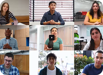A grid of people all looking at the camera from different spots.