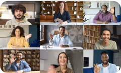 A group of people in a virtual meeting call.