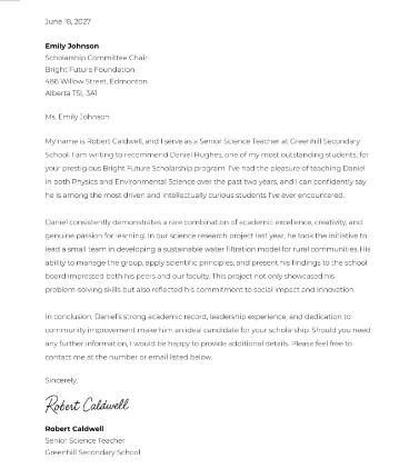 A mentor recommendation letter
