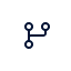 Blue network icon with three connected circles and lines on a white background.
