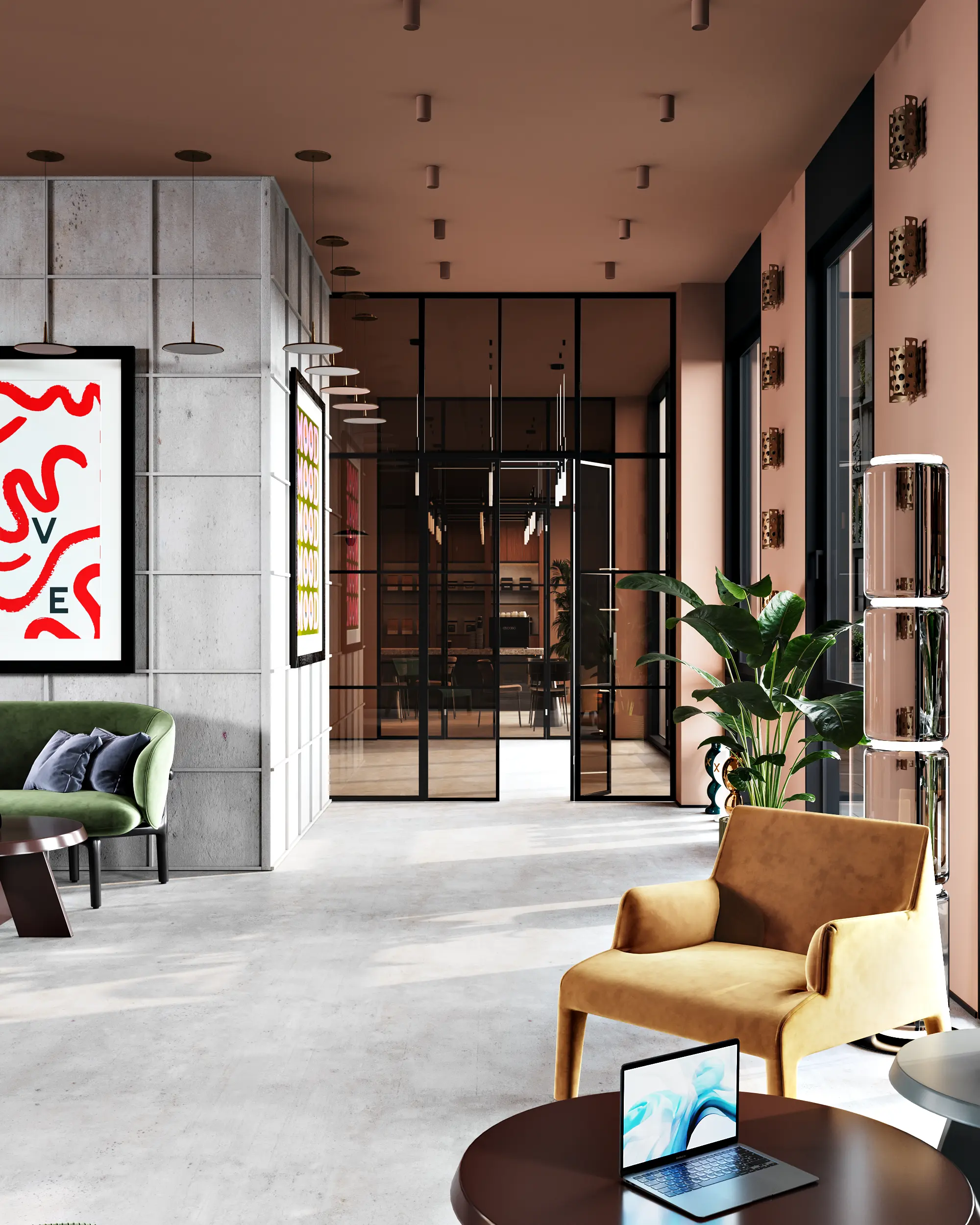 View of entrance hall from the window lounge seating area