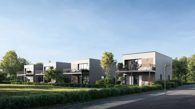 View of two-story homes featuring private terraces.