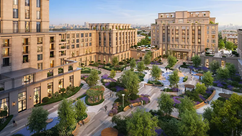 Aerial view of the residential complex courtyard.