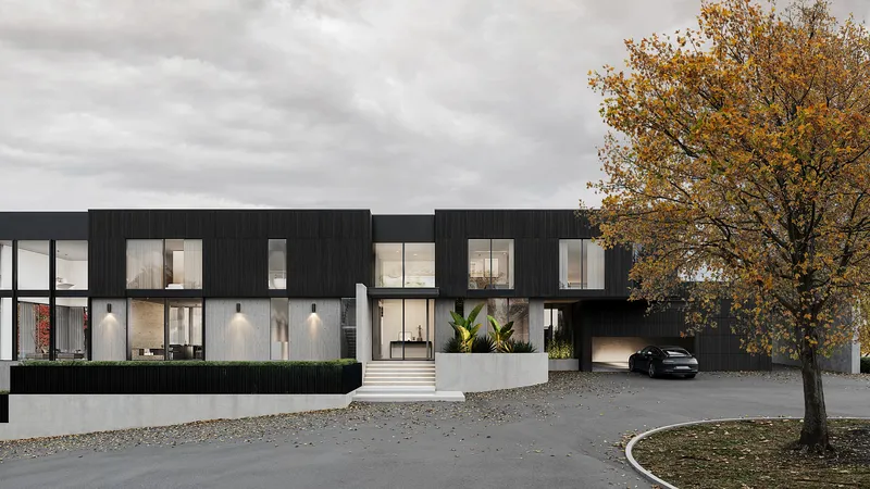 Front facade view featuring modern metal cladding.