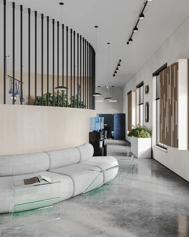 Individual work pods with acoustic soft partitions for focused tasks.