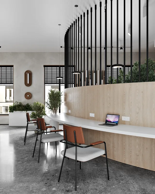 Front view of a private work pod with an upholstered acoustic partition.