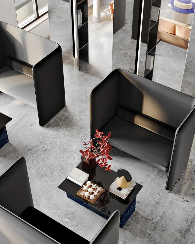 Private two-person booths with high-back sofas, ideal for focused work or conversation.