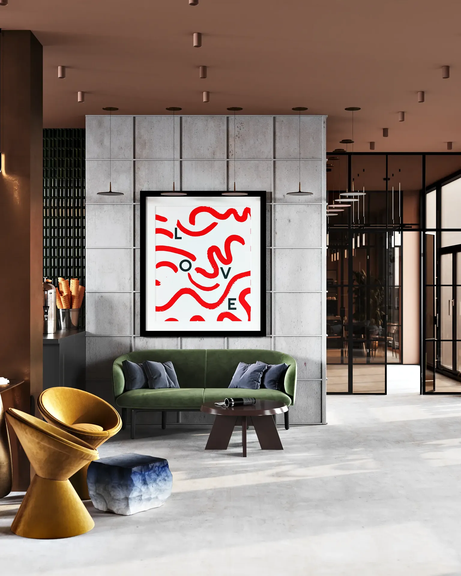 Contemporary waiting area with a sleek compact sofa