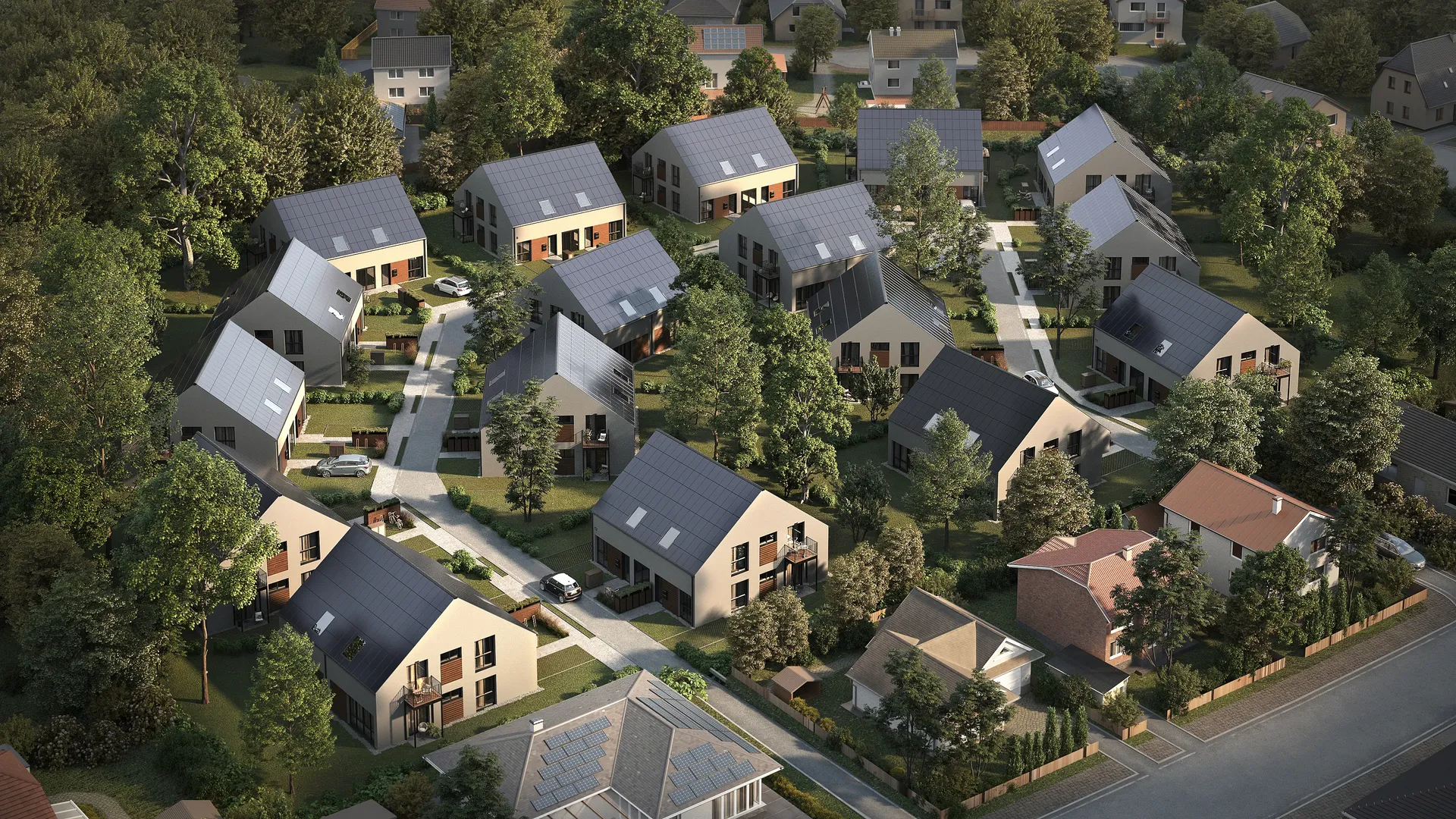 Top-down aerial view of a residential complex.