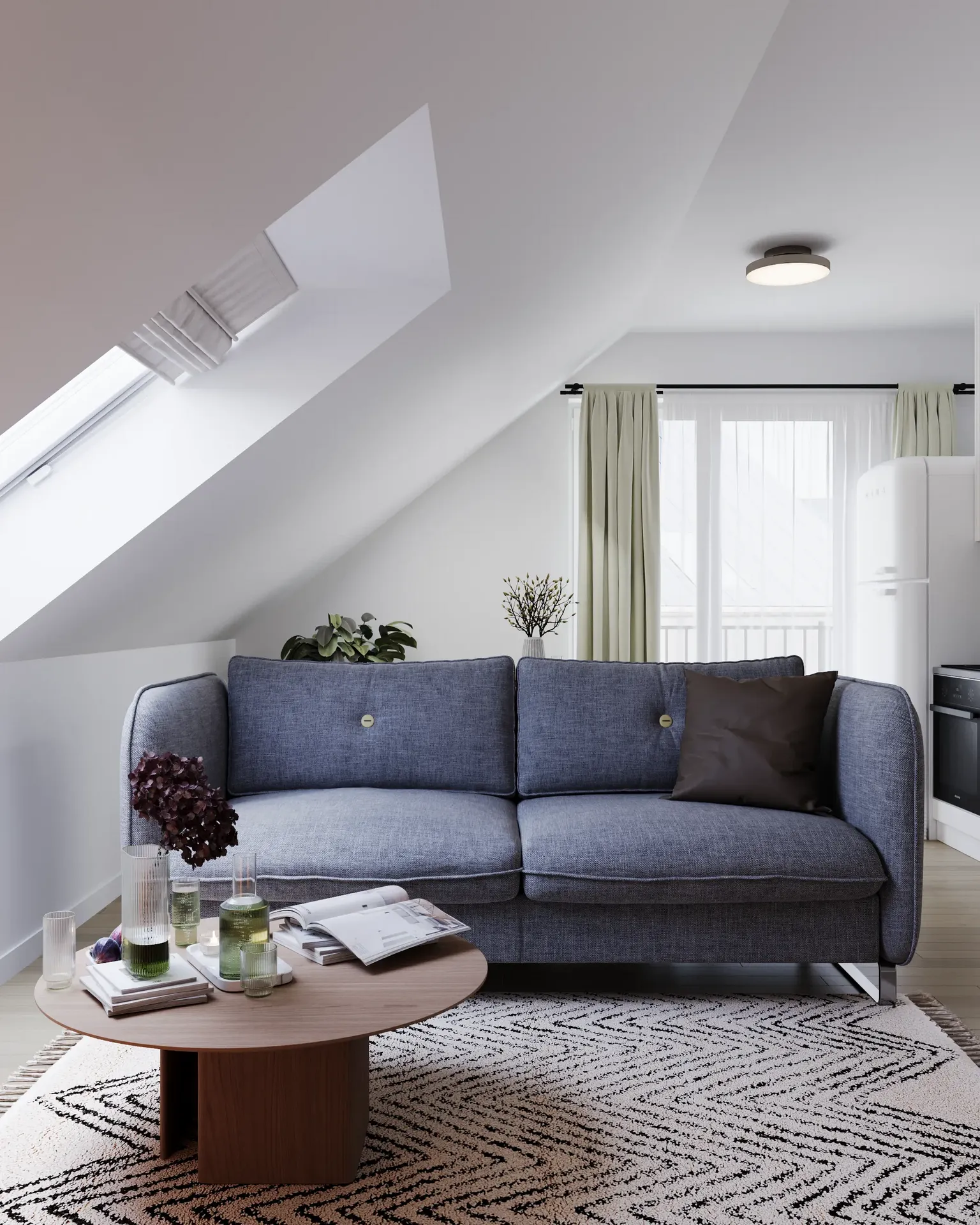 Living zone with a sofa and coffee table.