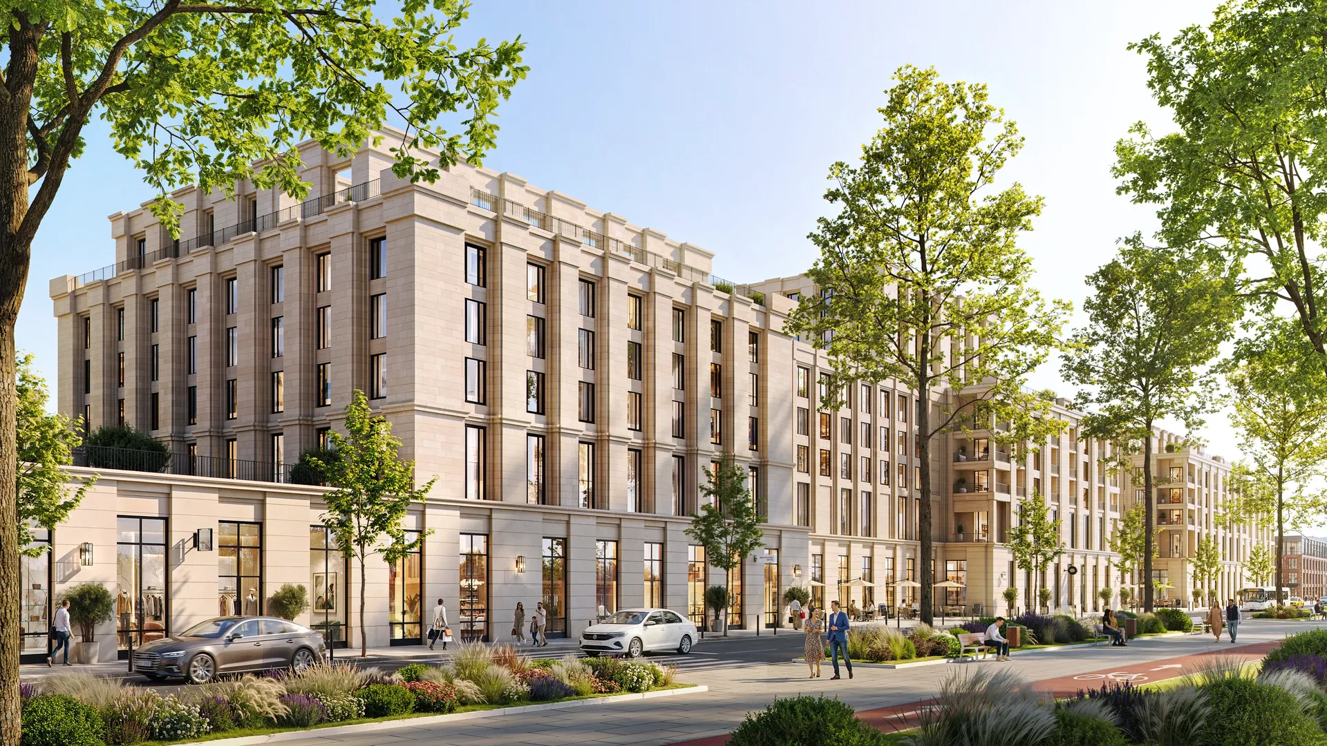 General view of the modern building facades.