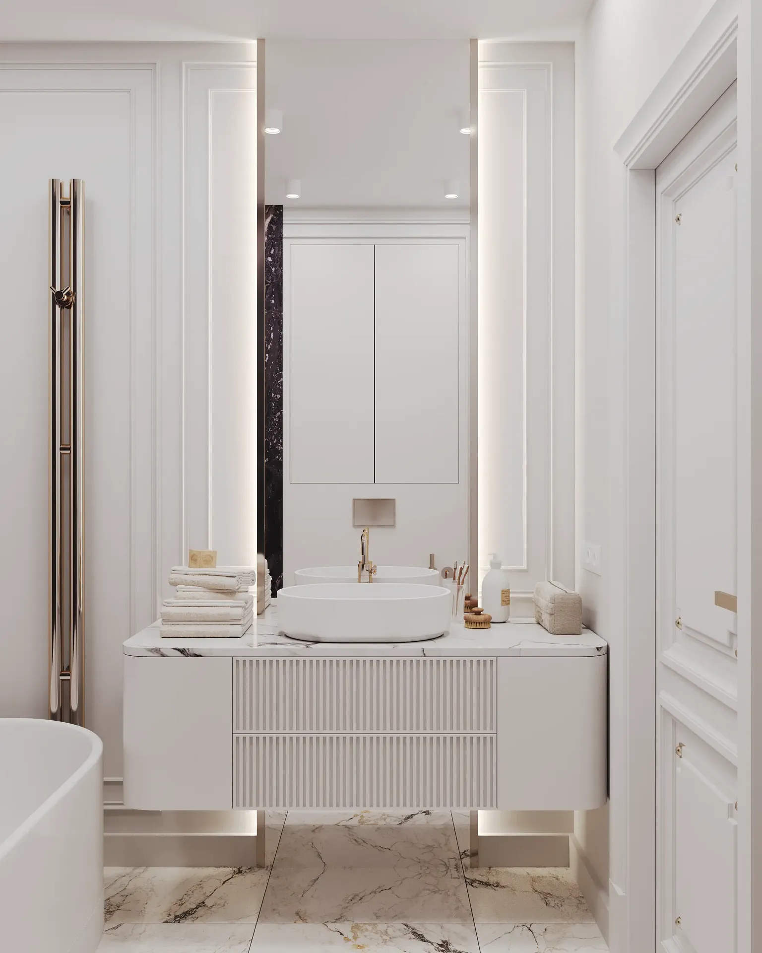 Master bath vanity with illuminated mirror design