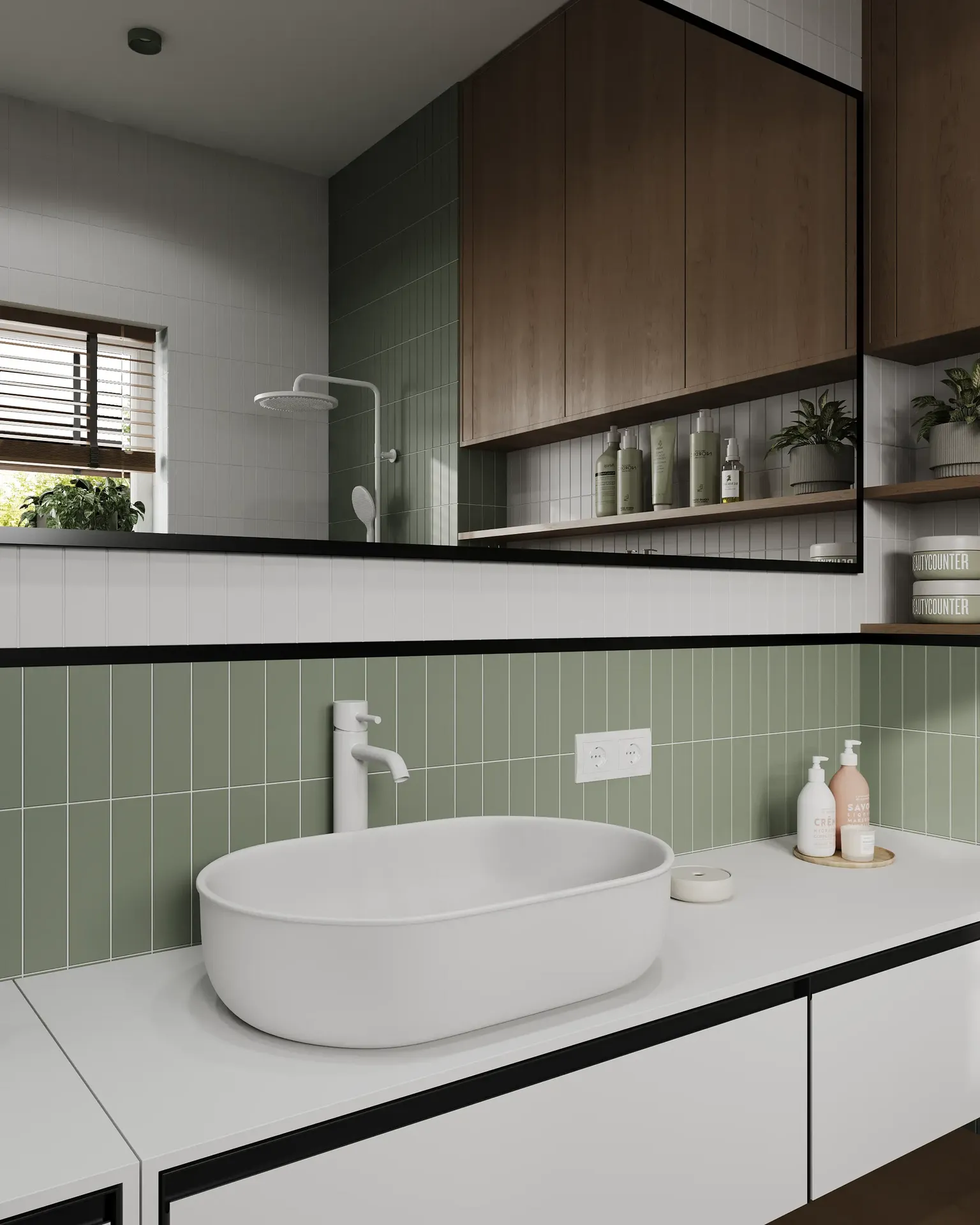 Close-up of a bathroom sink and mirror.