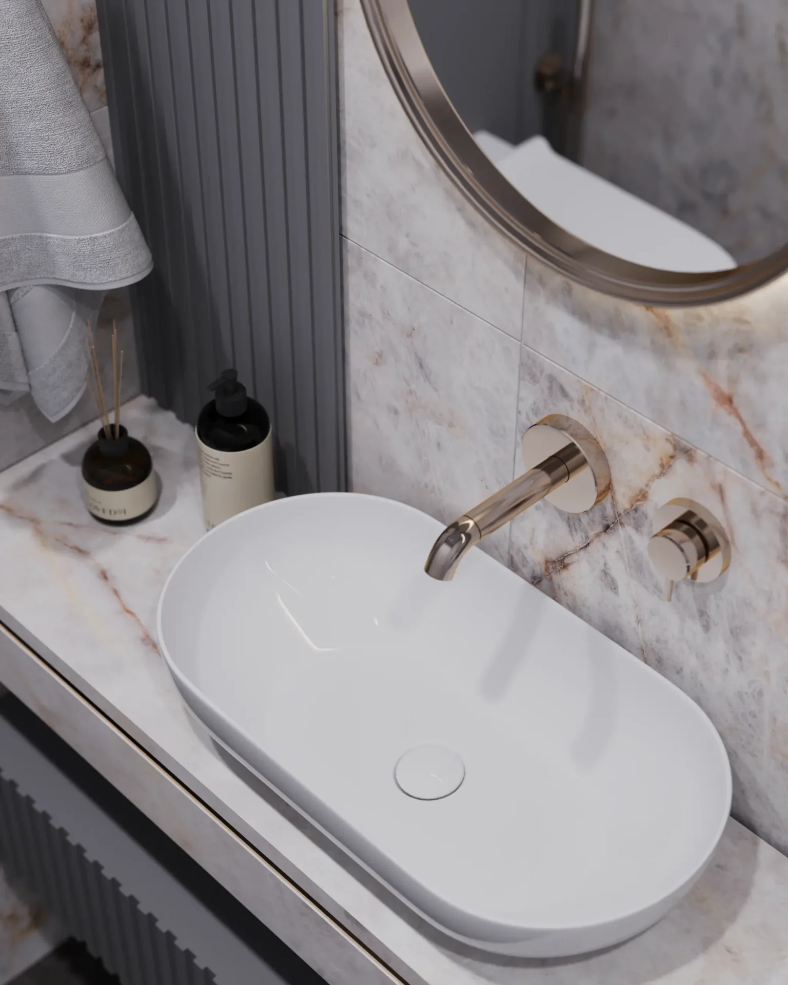 Guest powder room vanity sink detail