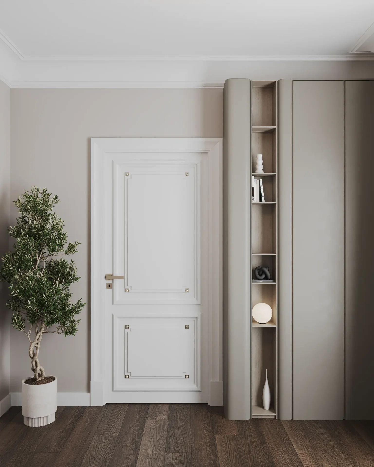 Bedroom entryway showing door and wardrobe placement